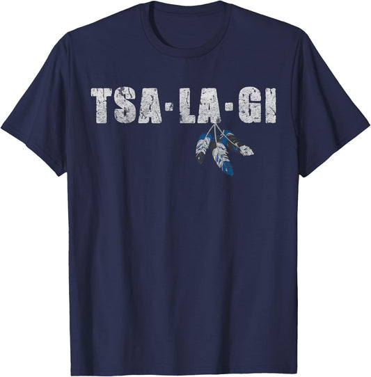 Native American Pride Cherokee Keetoowah Nation Tsi Tsalagi T-Shirt - T-Shirt | Navy