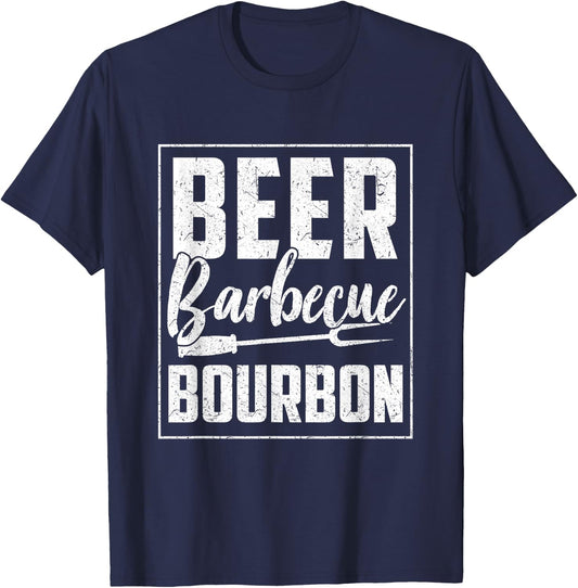 Funny Barbecue Beer Bourbon Graphic Women Men Meat Smoking T-Shirt - T-Shirt | Navy