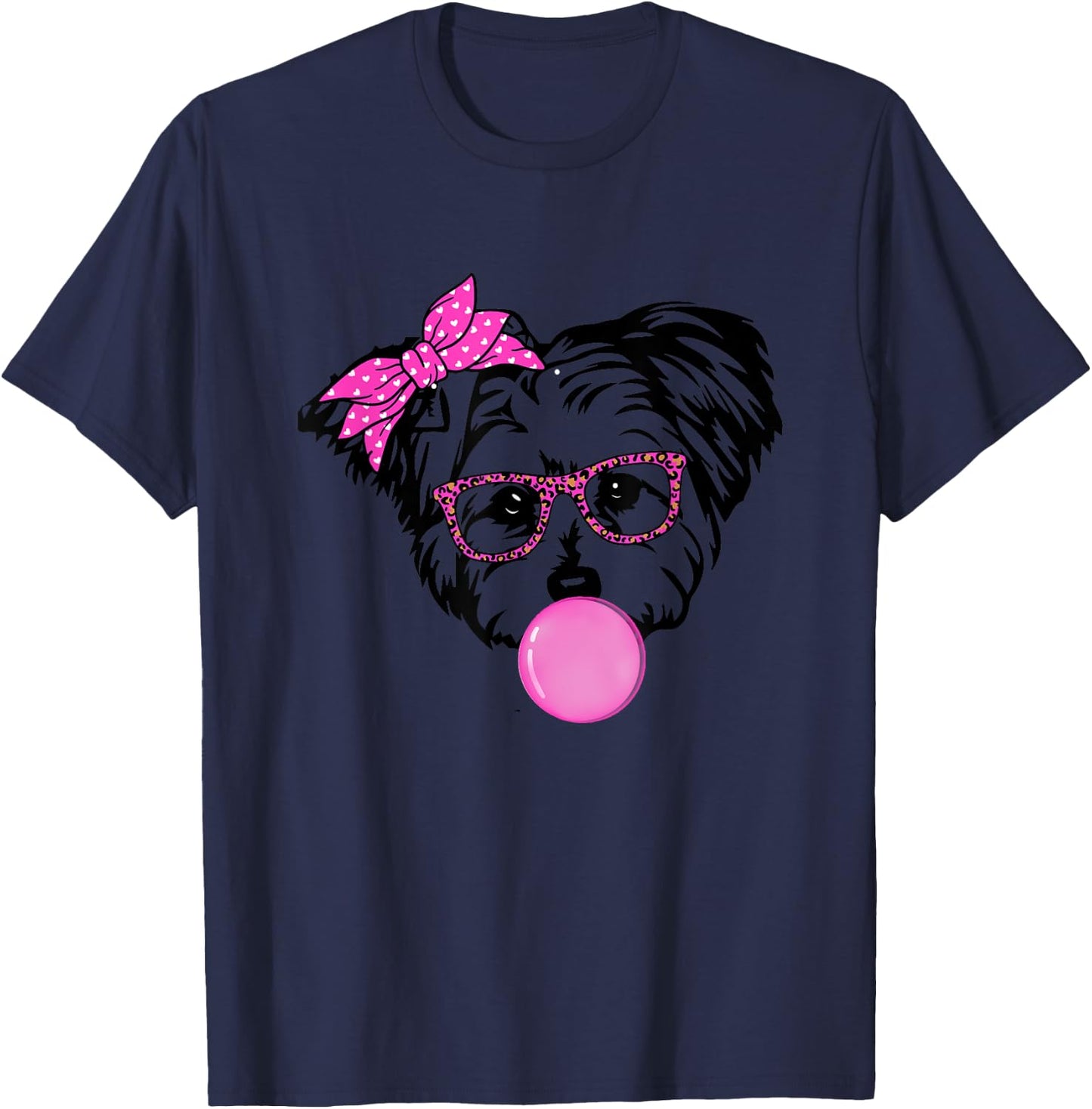 Morkie dog Mom with bubble gum bandana glasses T-Shirt - T-Shirt | Navy
