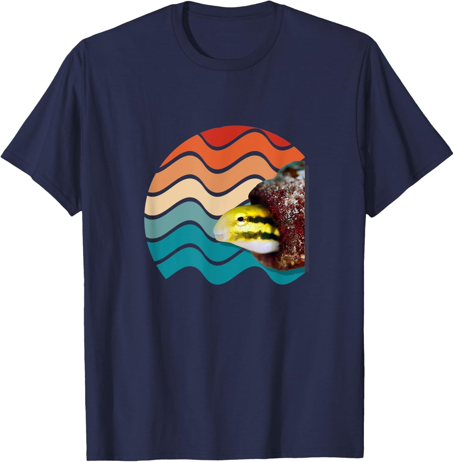 Striped Blenny And Striped Fang Blenn Retro Men Women Kids T-Shirt - T-Shirt | Navy