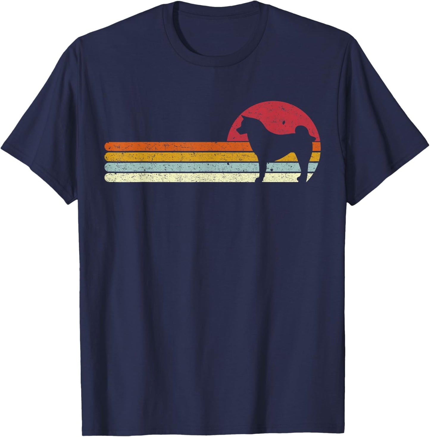 Sunset Akita Distressed Japanese Dog Owner T-Shirt - T-Shirt | Navy