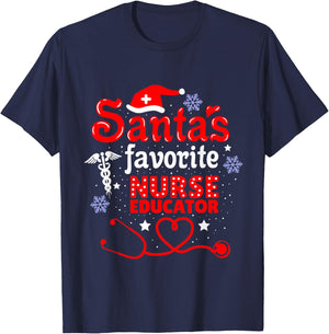 Santas Favorite Nurse Educator Christmas T-Shirt - T-Shirt | Navy