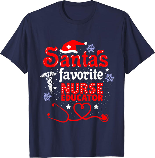 Santas Favorite Nurse Educator Christmas T-Shirt - T-Shirt | Navy