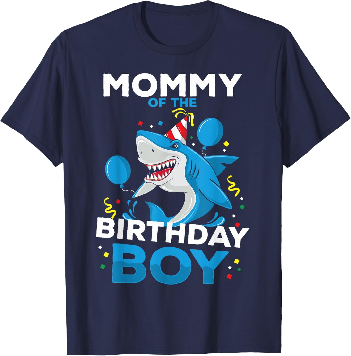 Mommy of The Birthday Boy Shark Ocean Theme Matching Family T-Shirt - T-Shirt | Navy