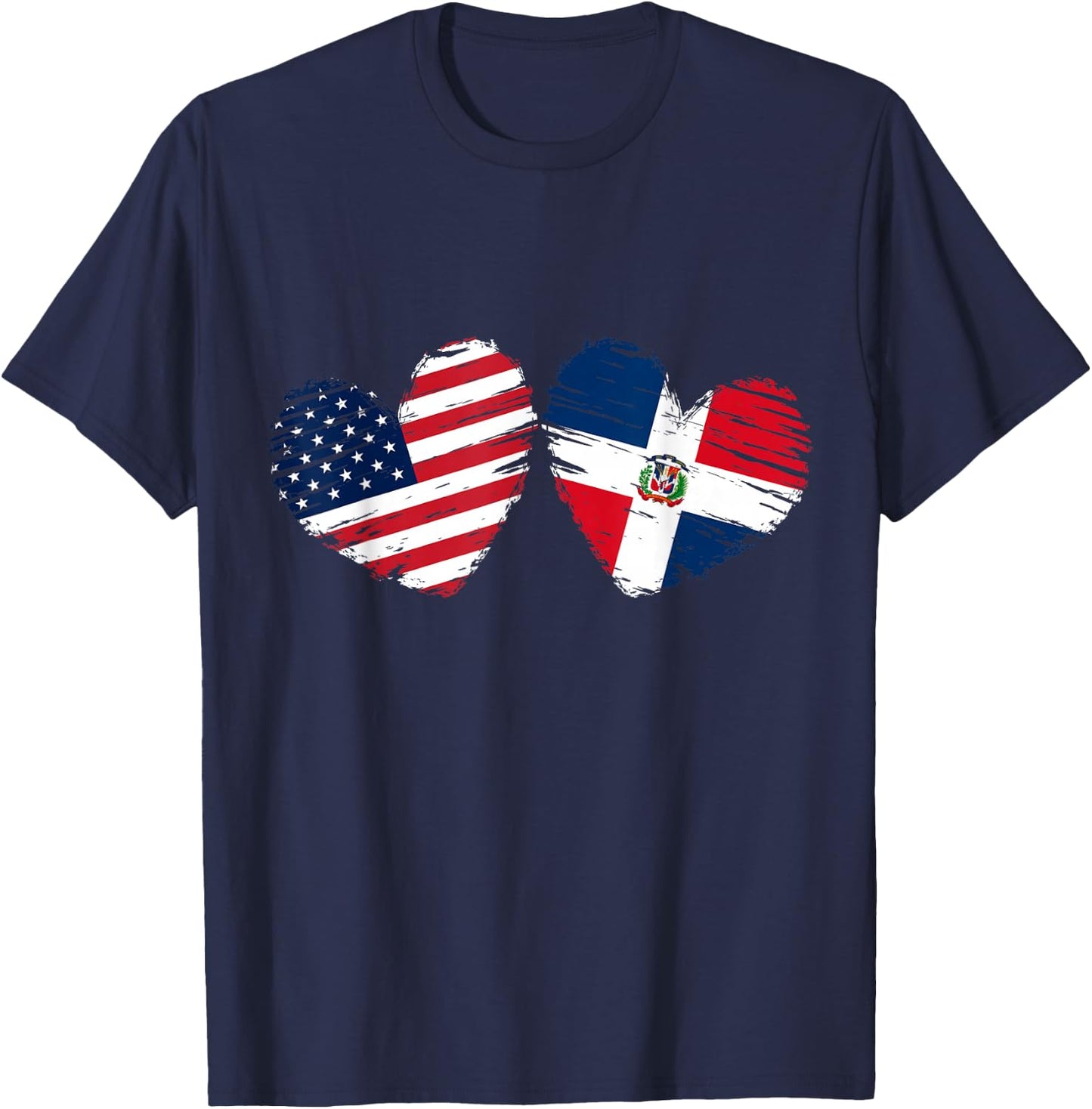 USA Dominican Republic Flag Heart Dominican American T-Shirt - T-Shirt | Navy