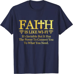Faith Is Like Wi-fi Definition Christian Pastoral Quote T-Shirt - T-Shirt | Navy