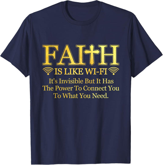 Faith Is Like Wi-fi Definition Christian Pastoral Quote T-Shirt - T-Shirt | Navy