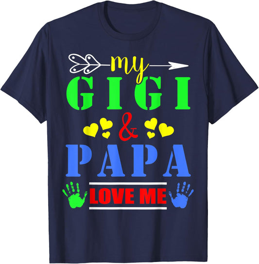 Cute My Gigi And Papa Love Me Gigi And Papa My Gigi Loves Me T-Shirt - T-Shirt | Navy
