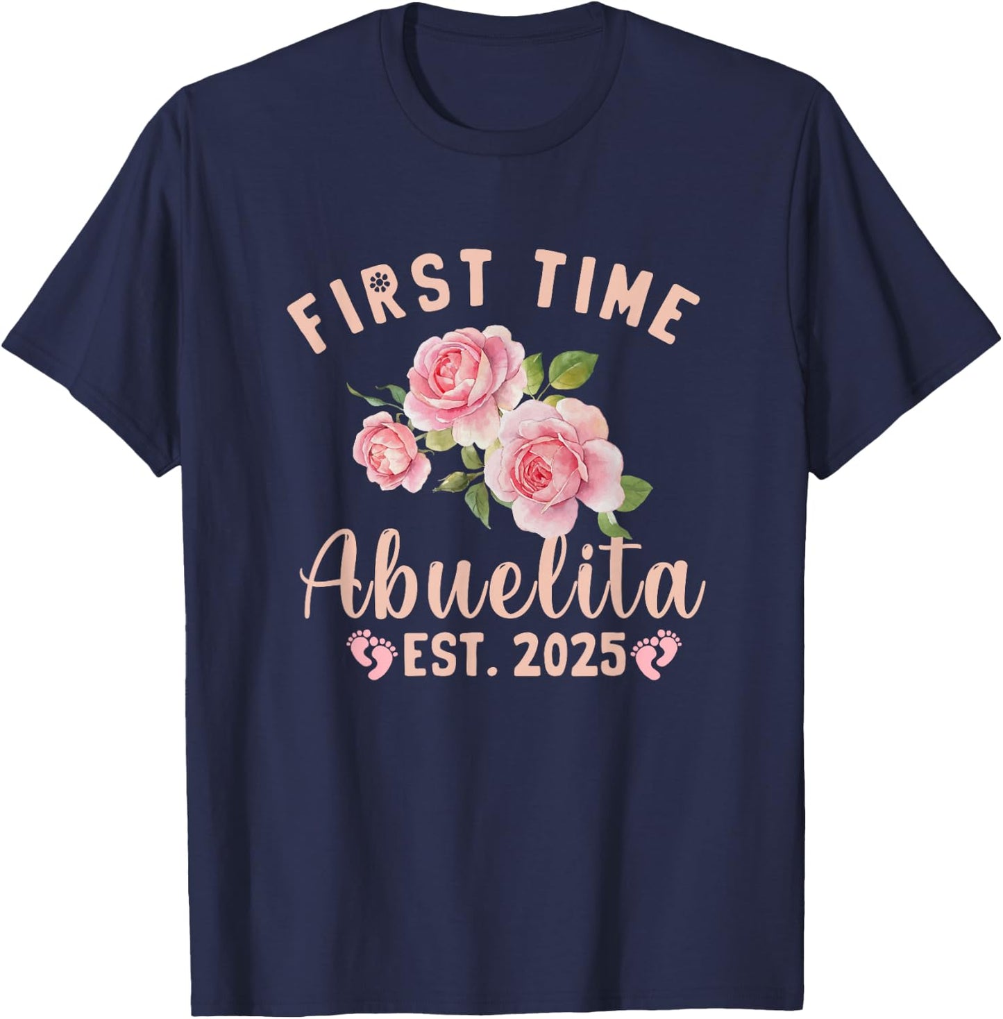 First Time Abuelita Est 2025 Grandma Pregnancy Announcement , Small, Black T-Shirt - T-Shirt | Navy