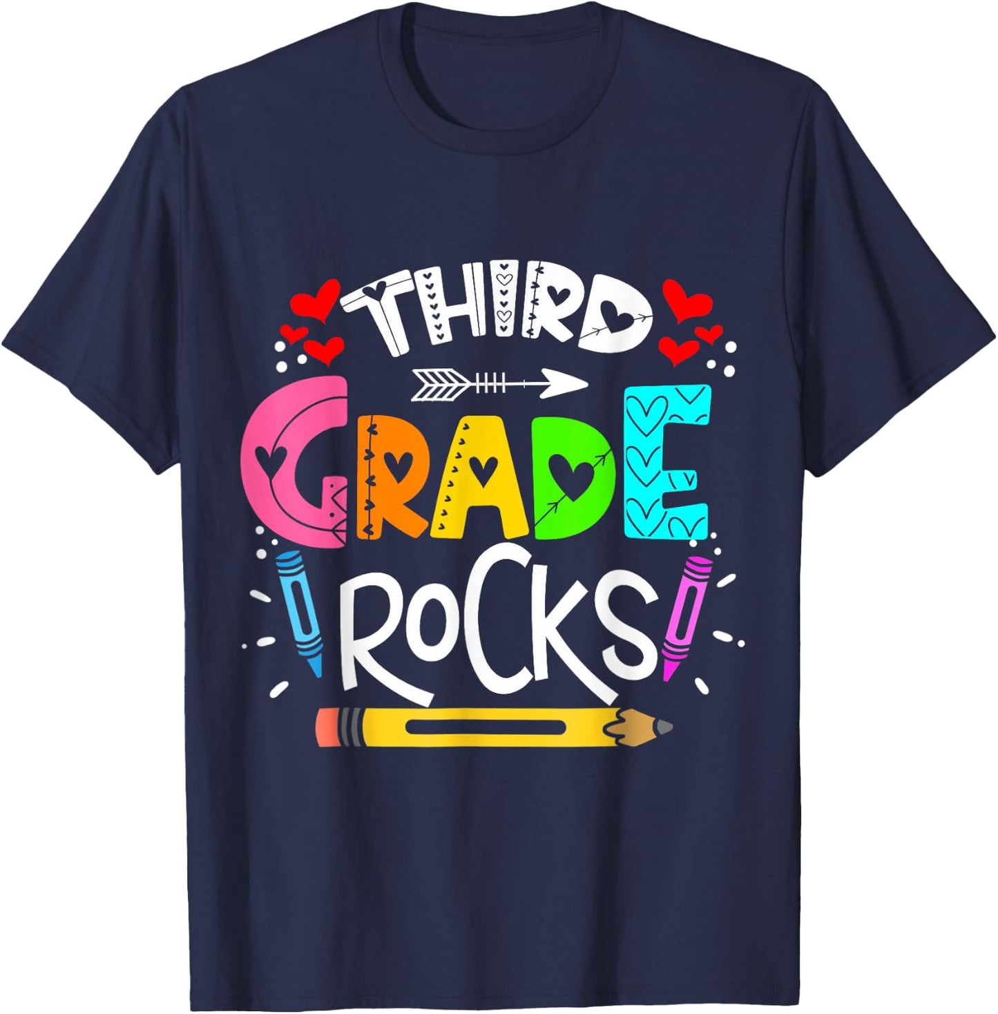 3rd Grade Rocks Rocking 3rd Grade Teacher T-Shirt - T-Shirt | Navy