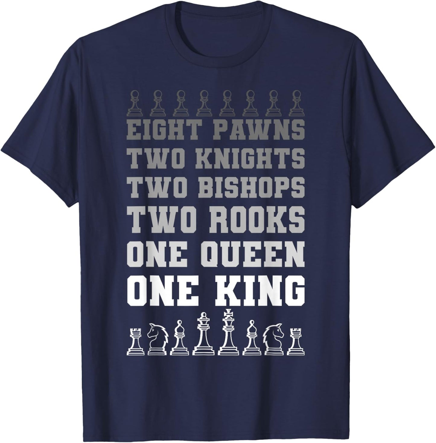 Chess Players Queen King Rook Pawns Horse Bishop Boardgame T-Shirt - T-Shirt | Navy