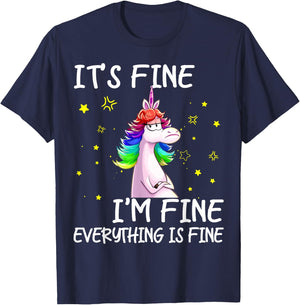 Its Fine Im Fine Everythings Fine Funny Unicorn Women T-Shirt - T-Shirt | Navy