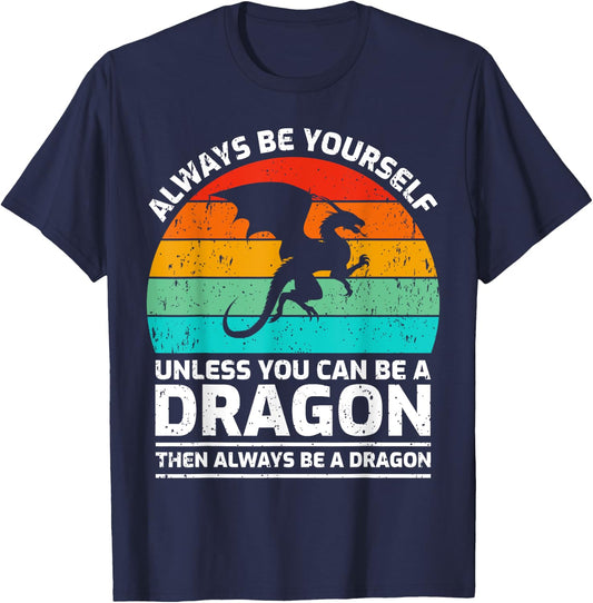 Vintage Dragon Lover Retro Cute Dragon T-Shirt - T-Shirt | Navy
