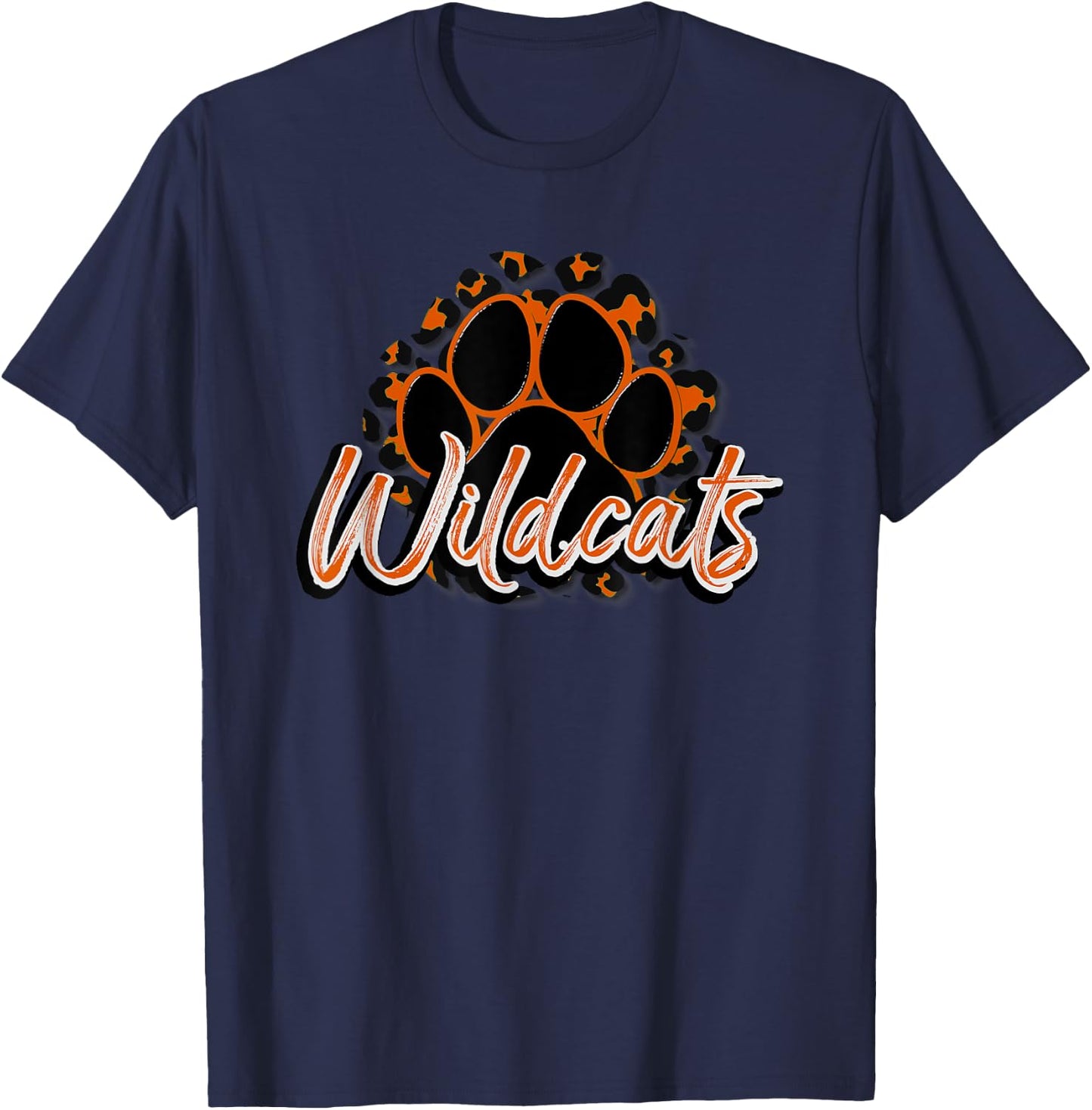 Wildcats Orange Black Cheetah School Sports Fan Team Spirit T-Shirt - T-Shirt | Navy