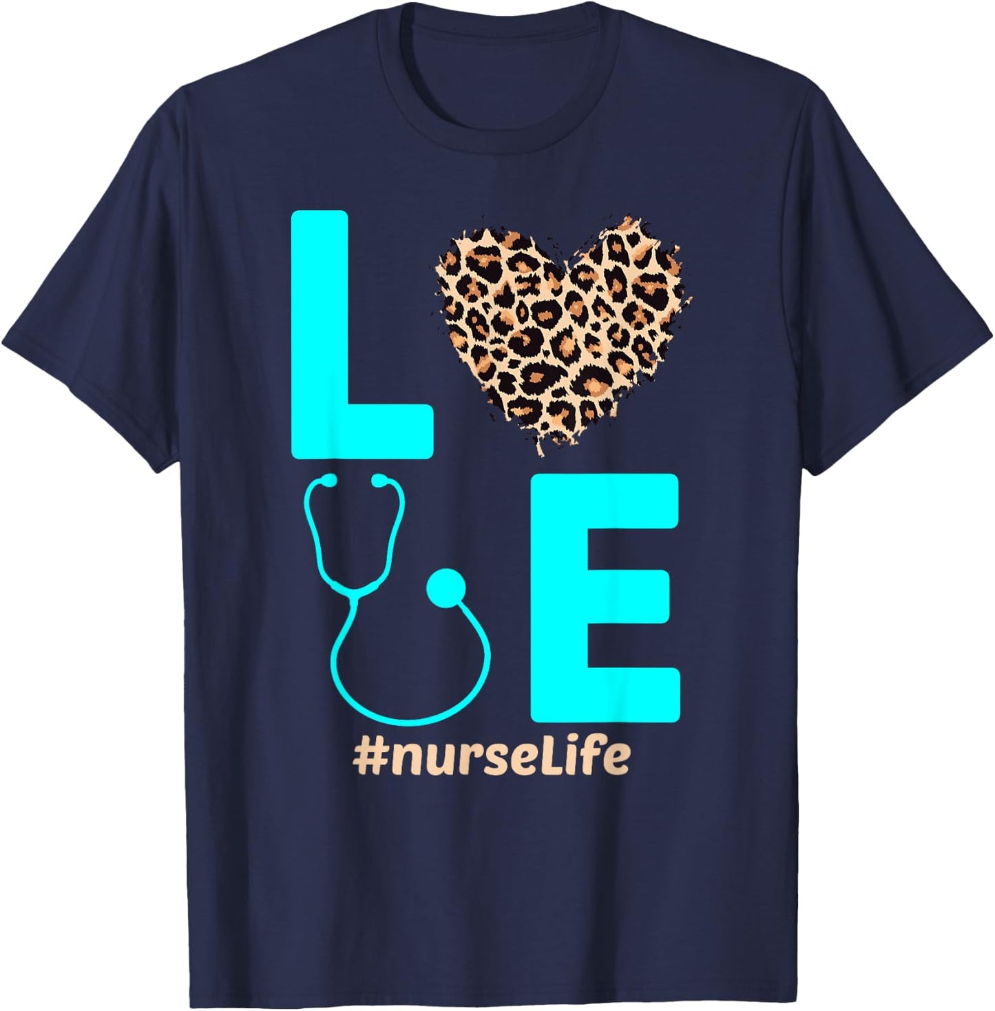 Nurse Life RN LPN CNA School Cheetah Heart Leopard Hopeful T-Shirt - T-Shirt | Navy