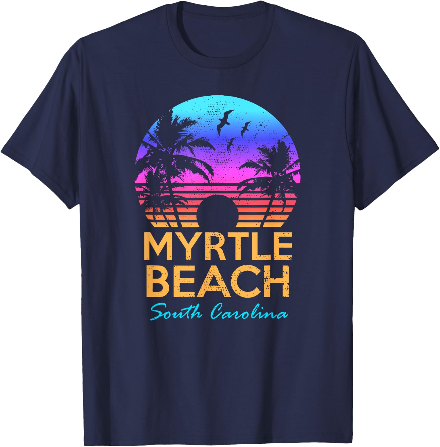 Myrtle Beach South Carolina Vacation Vintage Sunset Graphic T-Shirt - T-Shirt | Navy