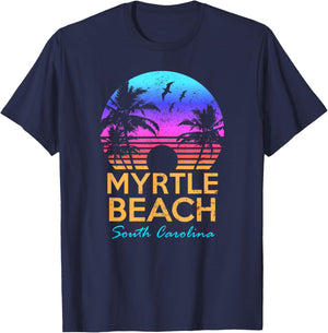 Myrtle Beach South Carolina Vacation Vintage Sunset Graphic T-Shirt - T-Shirt | Navy