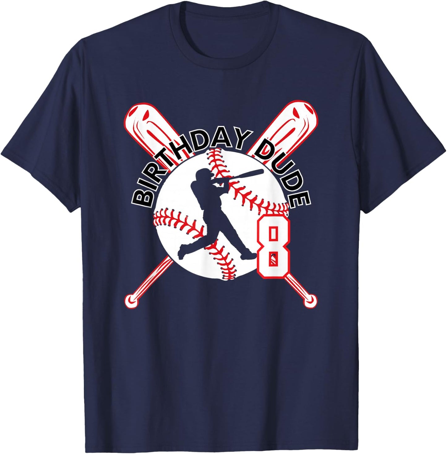 8 Year Old Baseball Guy 8th Birthday T-Shirt - T-Shirt | Navy