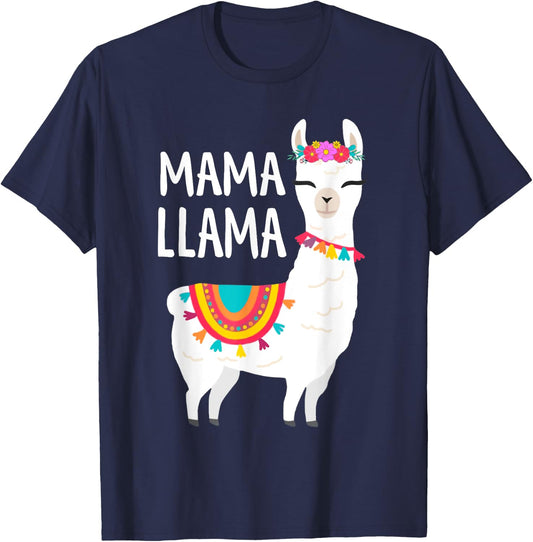 Mama Llama Funny Mother's Day Shirt Women Mom Birthday T-Shirt - T-Shirt | Navy