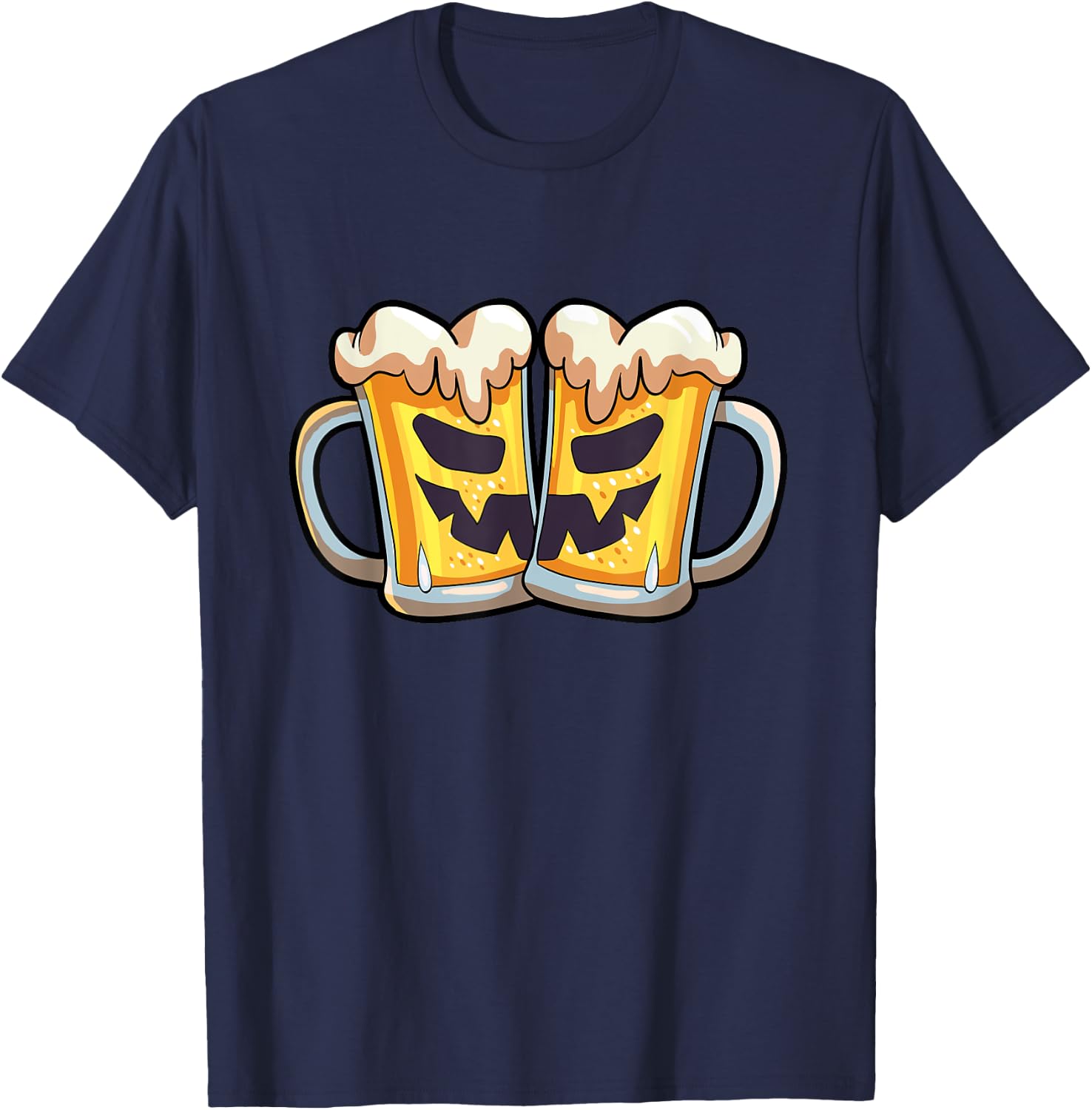 Funny Halloween Shirt Men Beer Lover Scary Pumpkin Face T-Shirt - T-Shirt | Navy