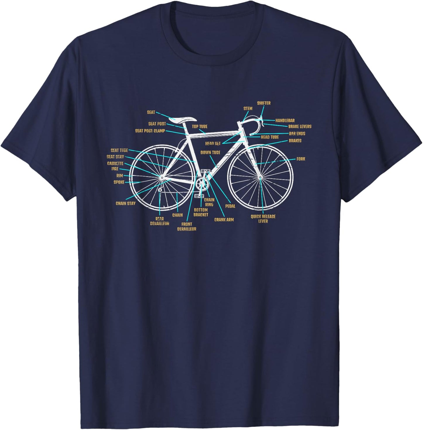Bicycle Anatomy Road Bike Cycling T-Shirt - T-Shirt | Navy