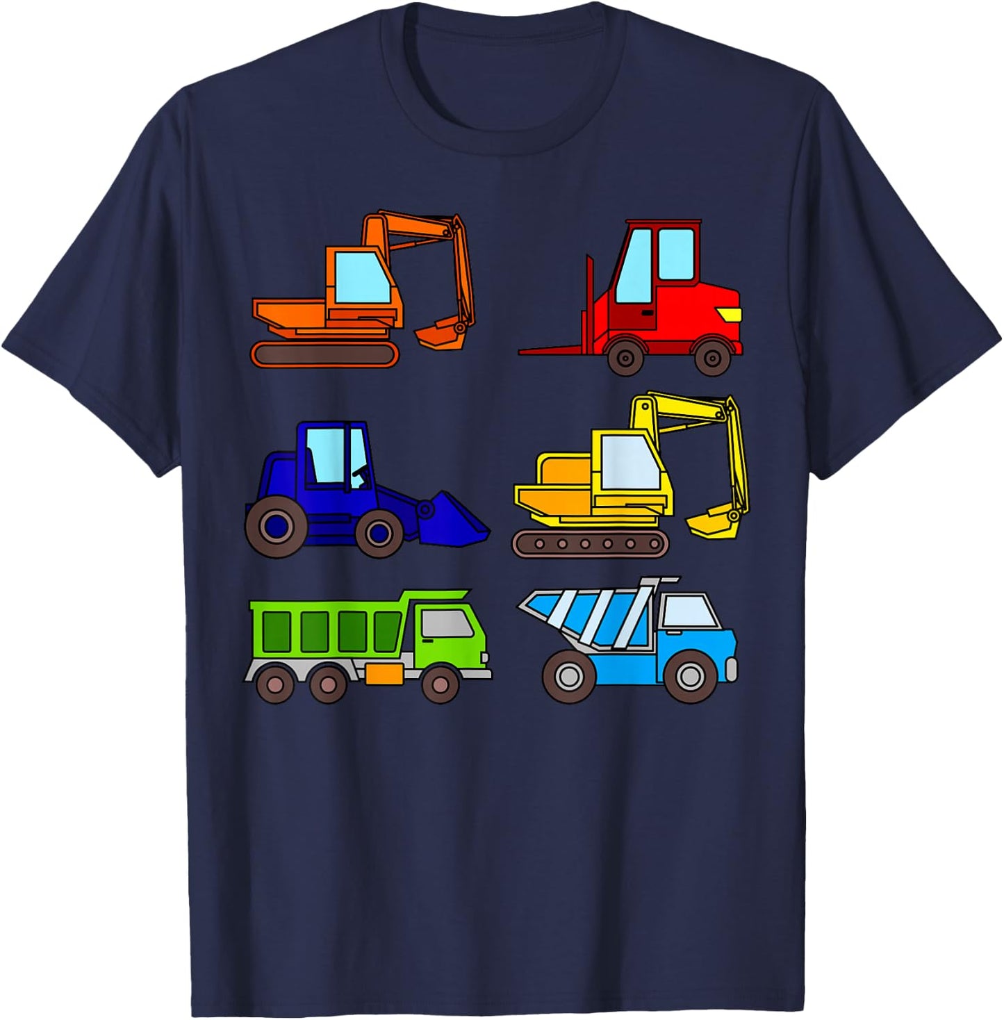 Excavator Dump Trucks Tractor Fork Lift Concrete Mixer Kids T-Shirt - T-Shirt | Navy