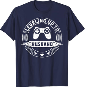 Gamer Engagement gift, Leveling Up To Husband design T-Shirt - T-Shirt | Navy