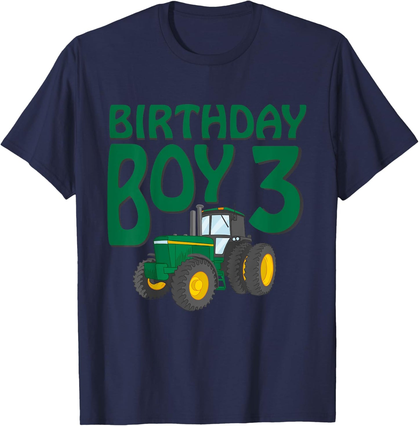 3rd Birthday Green Farm Tractor Shirt | Three 3 Year Old T-Shirt - T-Shirt | Navy