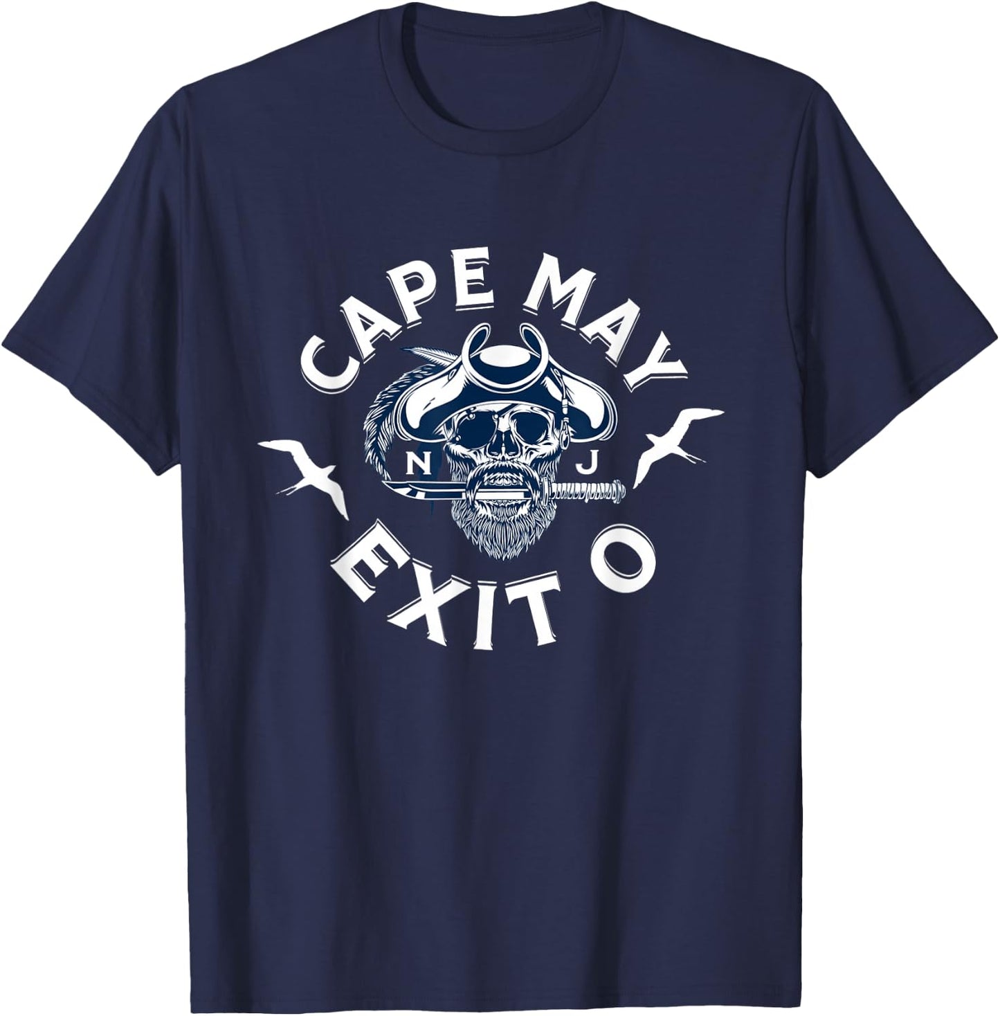 Cape May Exit 0 Pirate Face For New Jersey Beach Vacation T-Shirt - T-Shirt | Navy