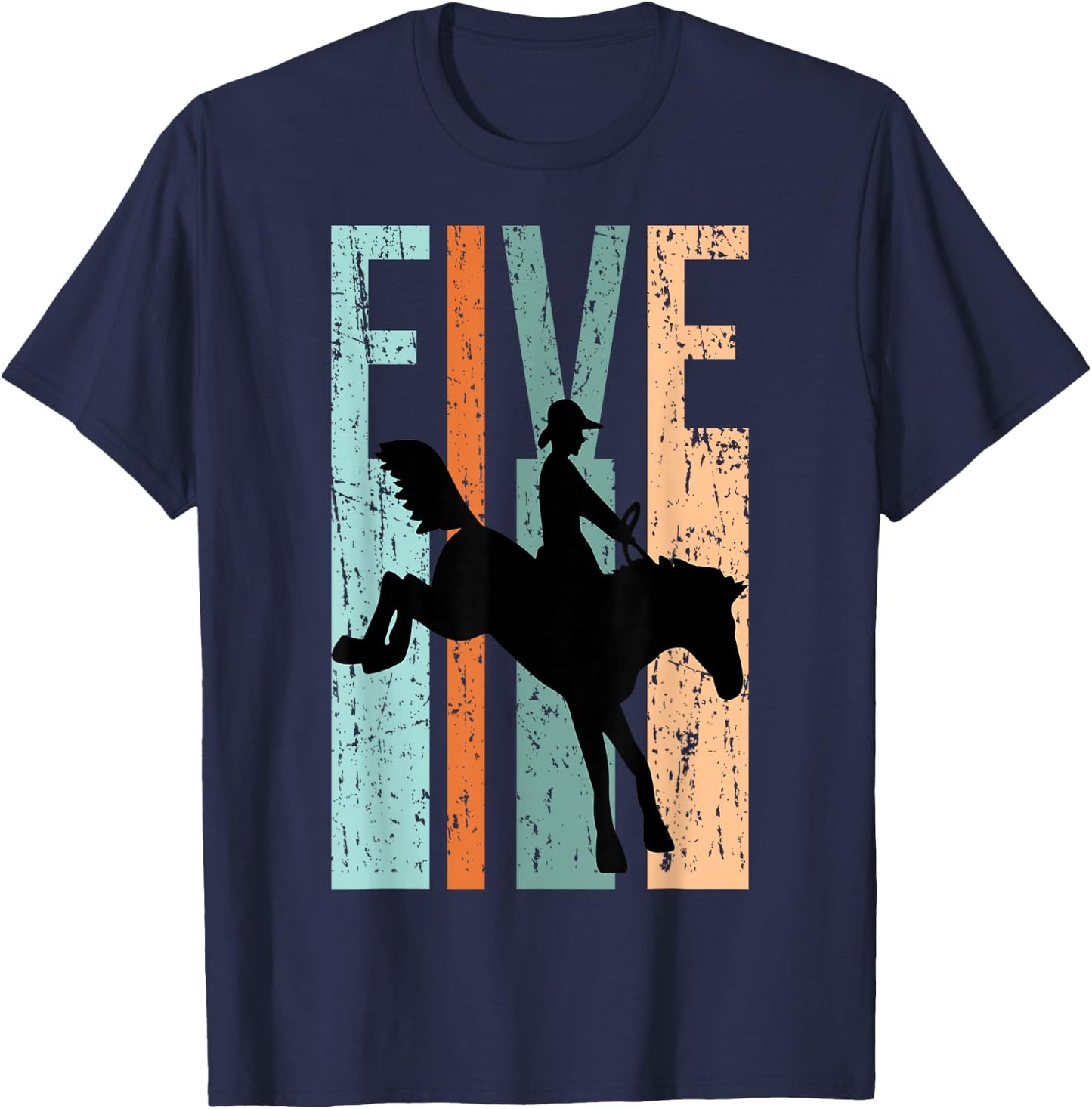 5th Birthday Kids Retro Rodeo Horse Lovers Cowboys Rider T-Shirt - T-Shirt | Navy