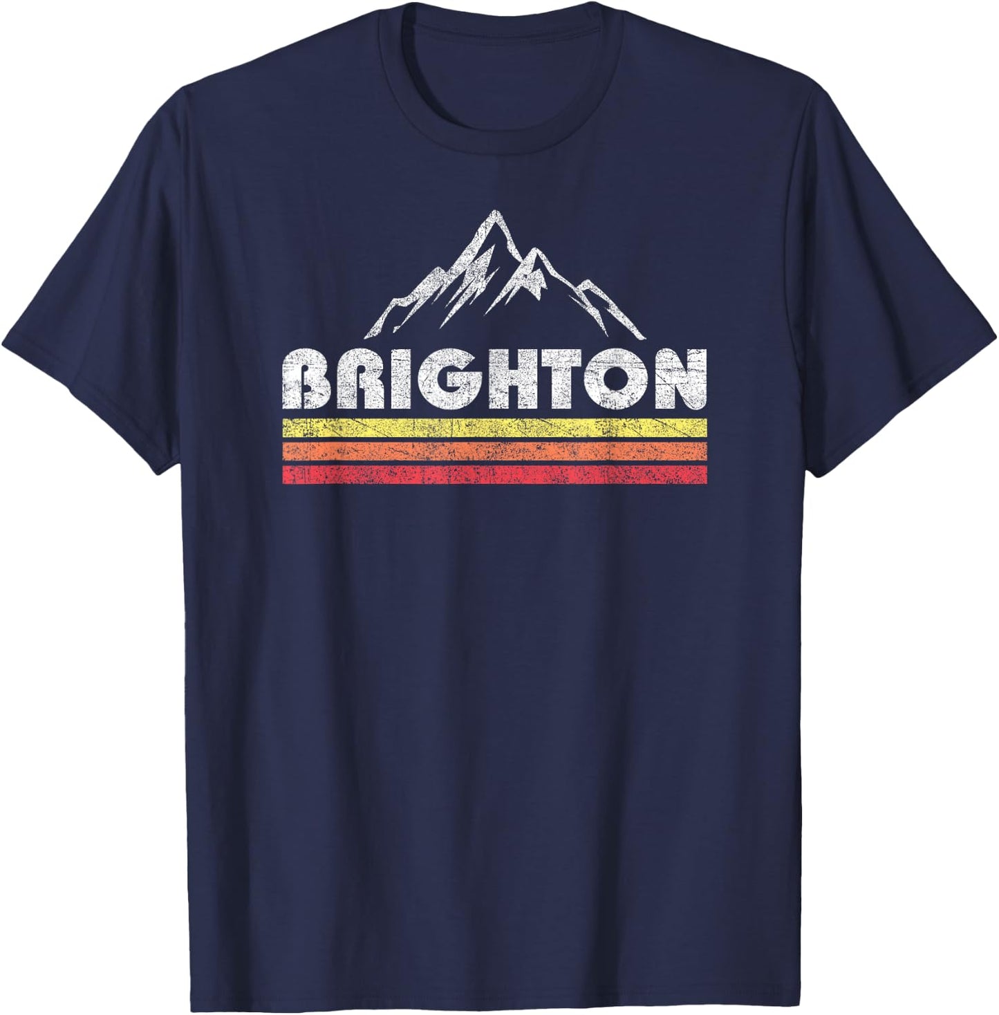 Vintage Retro Brighton Utah Mountain Faded Lines Ski T-Shirt - T-Shirt | Navy