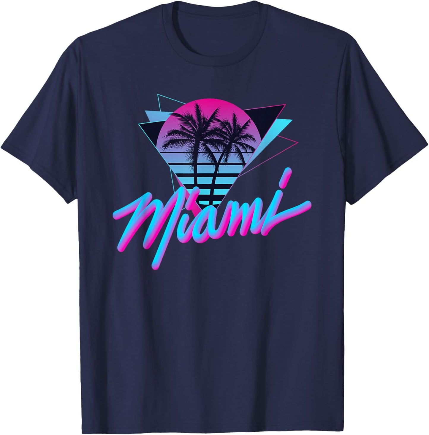 Miami - Palm Trees - Vaperwave Synthwave 80s Style Retro T-Shirt - T-Shirt | Navy