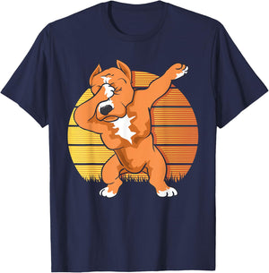 Vintage Sunset Funny Pitbull Dabbing Pitbull Fans Dog Men Women Kids T-Shirt - T-Shirt | Navy