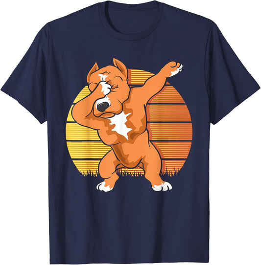 Vintage Sunset Funny Pitbull Dabbing Pitbull Fans Dog Men Women Kids T-Shirt - T-Shirt | Navy