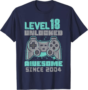 Level 18 Unlocked Born In 2001 Gamer 18th Birthday Him Men T-Shirt - T-Shirt | Navy