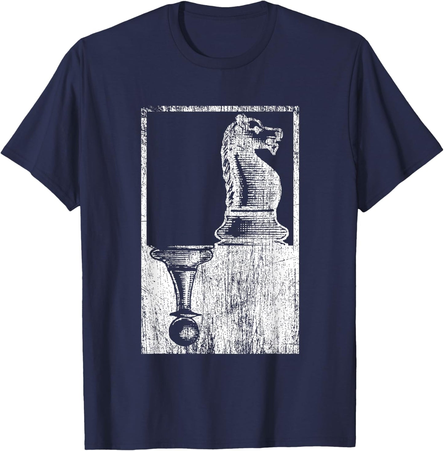 Vintage Pawn And Knight Shadow Chess T-Shirt - T-Shirt | Navy