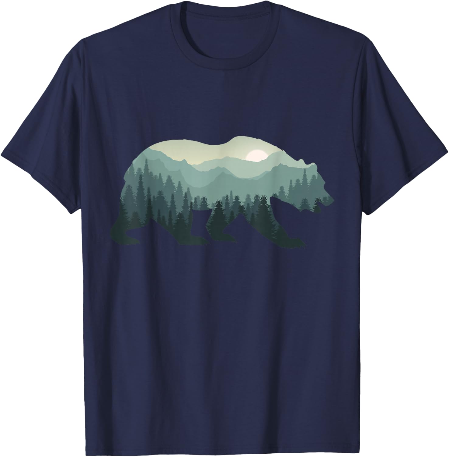 Misty Forest Bear Silhouette Wildlife Nature Lover T-Shirt - T-Shirt | Navy
