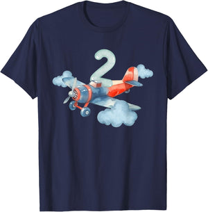 2nd Birthday Boys Airplane Pilot 2 Year Old Boy T-Shirt - T-Shirt | Navy