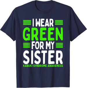 Green Ribbon Sibling Twin Kabuki Syndrome Awareness Sister T-Shirt - T-Shirt | Navy
