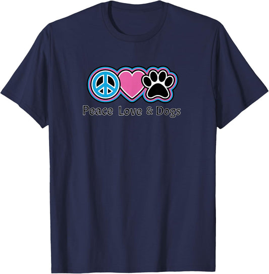Peace Love & Dogs peace sign heart paw print dog lover T-Shirt - T-Shirt | Navy