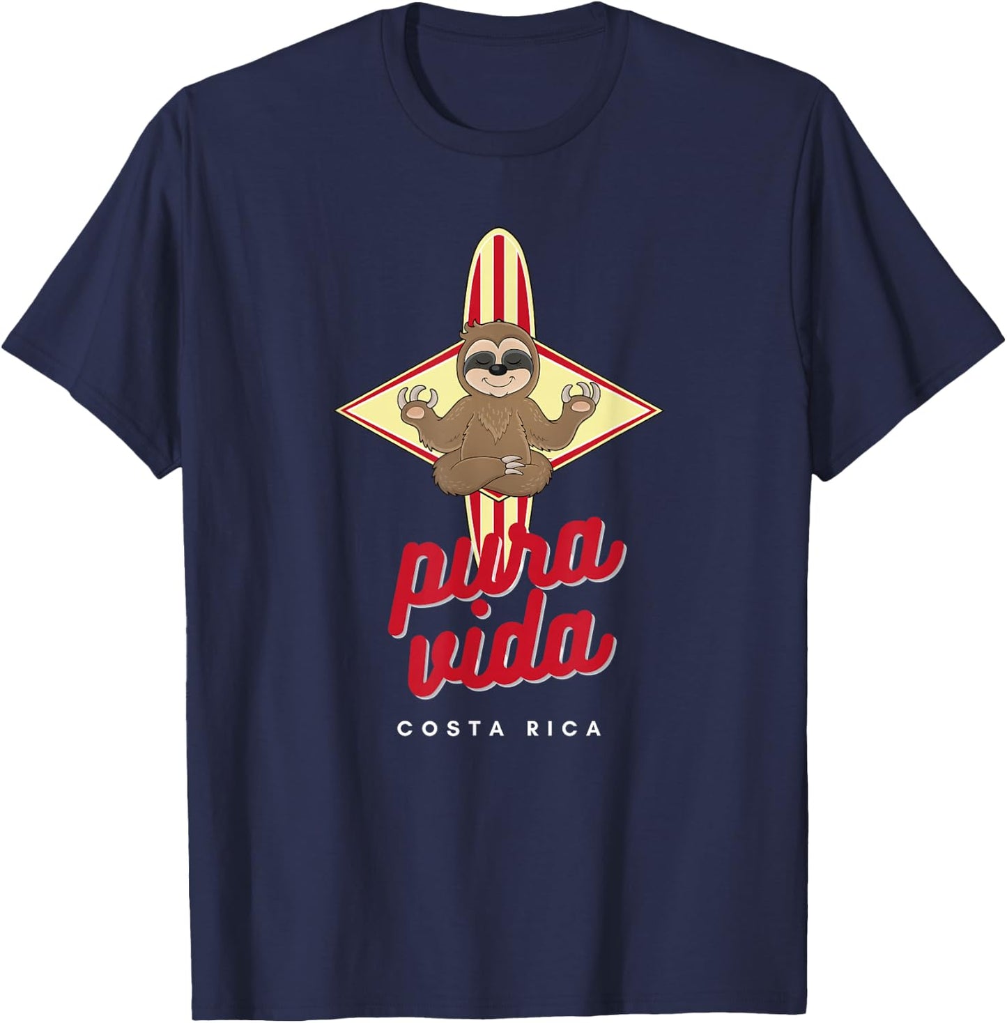 Costa Rica Meditating Sloth Pura Vida Motto T-Shirt - T-Shirt | Navy
