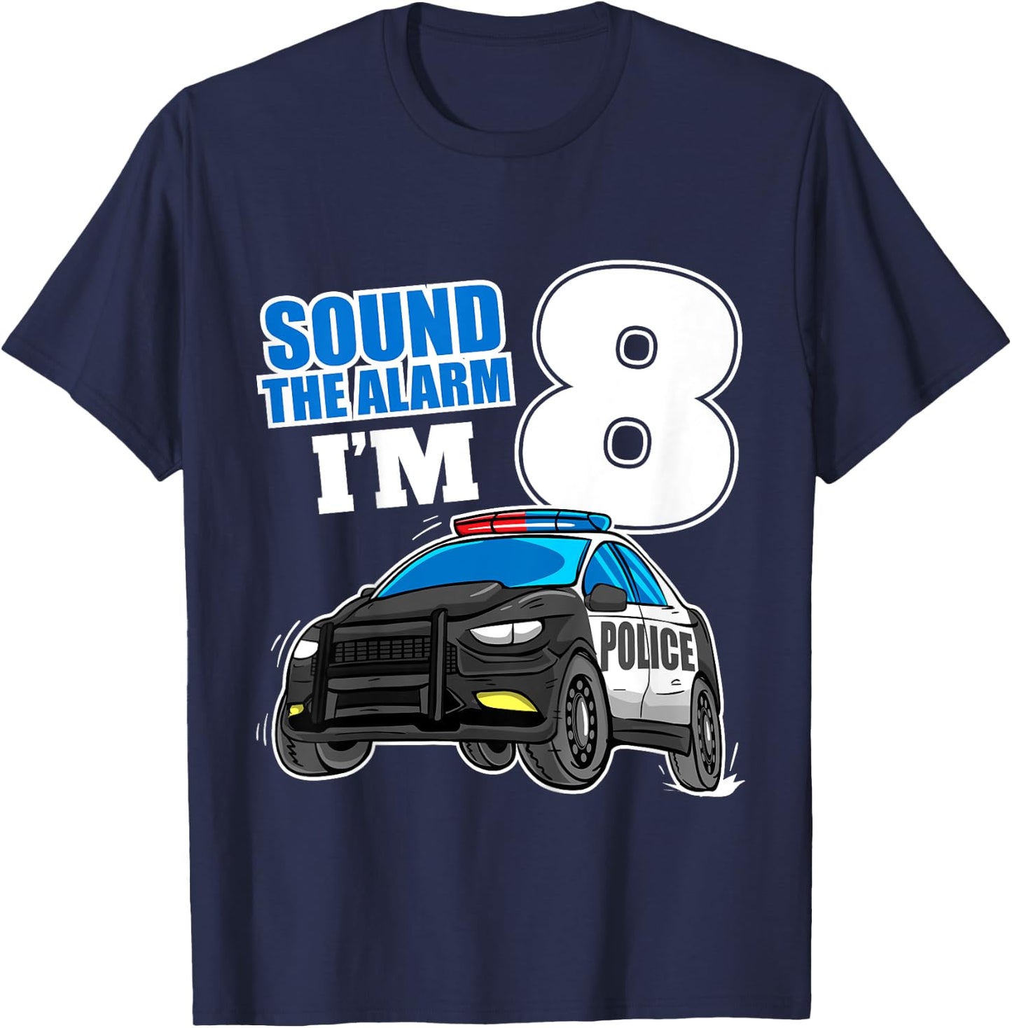 Kids Police Car 8th Birthday Boy 8 Cop Policeman Officer Eight T-Shirt - T-Shirt | Navy