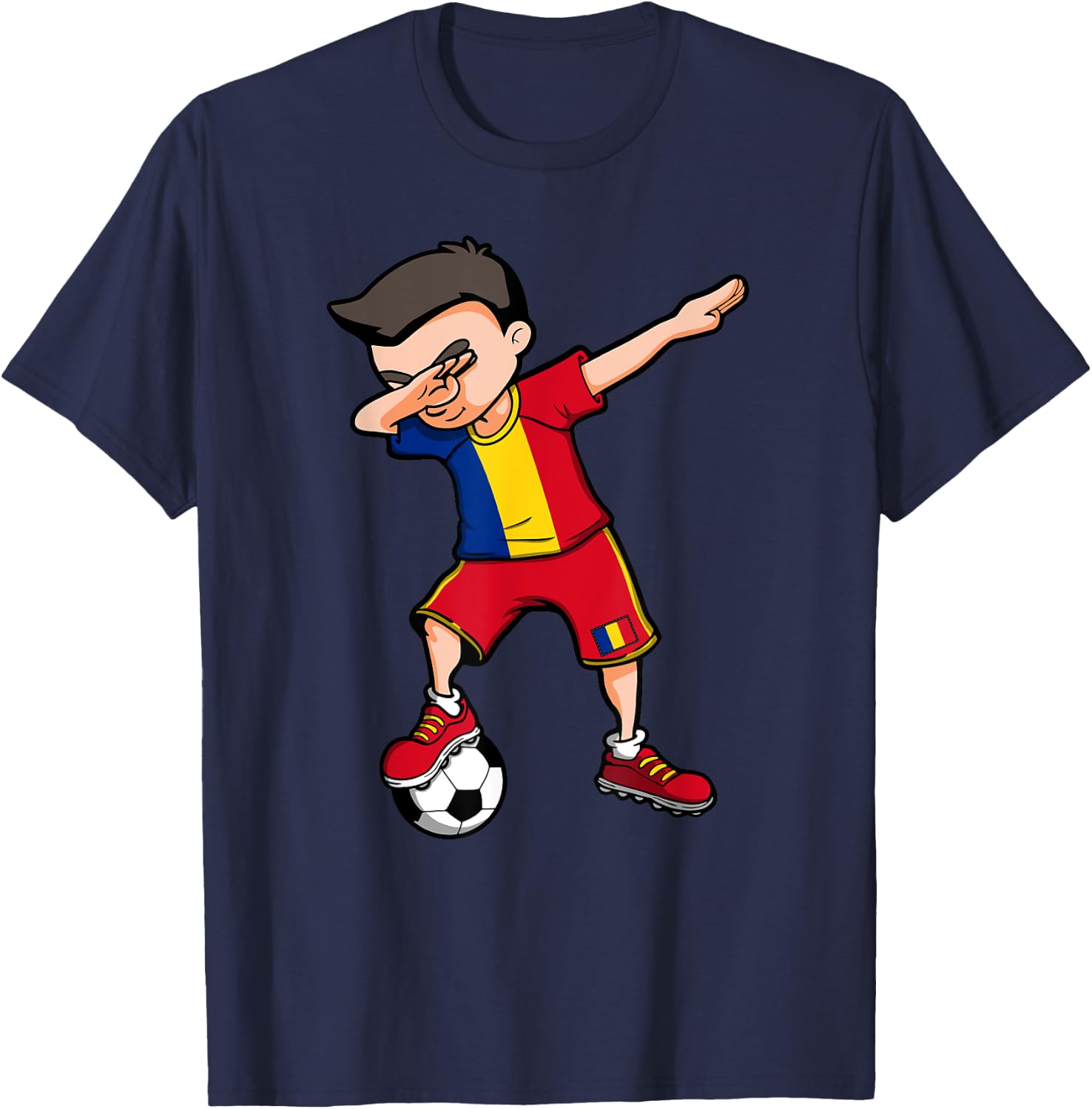 Dabbing Soccer Boy Romania Football Fan Jersey Romanian Flag T-Shirt - T-Shirt | Navy