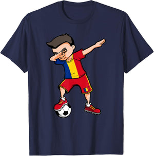 Dabbing Soccer Boy Romania Football Fan Jersey Romanian Flag T-Shirt - T-Shirt | Navy
