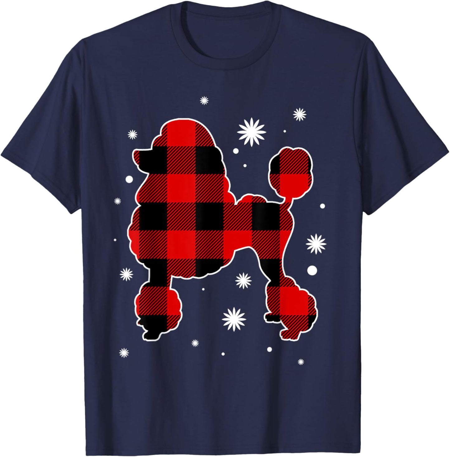 Poodle Christmas Pajama Dog Buffalo Plaid Xmas Women Kids T-Shirt - T-Shirt | Navy