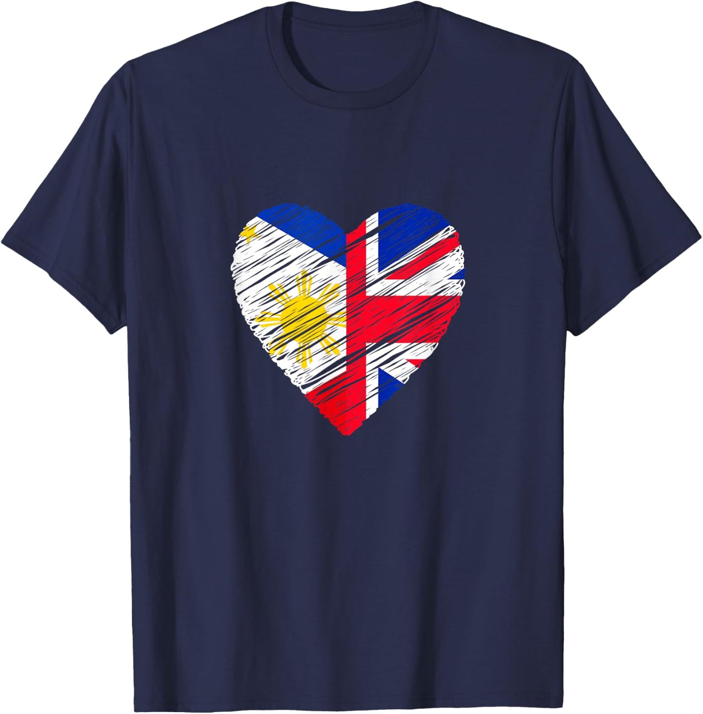 Philippines Great Britain Heart UK Flag Filipino Flag Heart T-Shirt - T-Shirt | Navy
