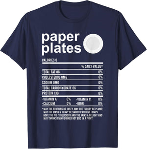 Funny Thanksgiving Food Apparel Paper Plates Nutrition Facts T-Shirt - T-Shirt | Navy