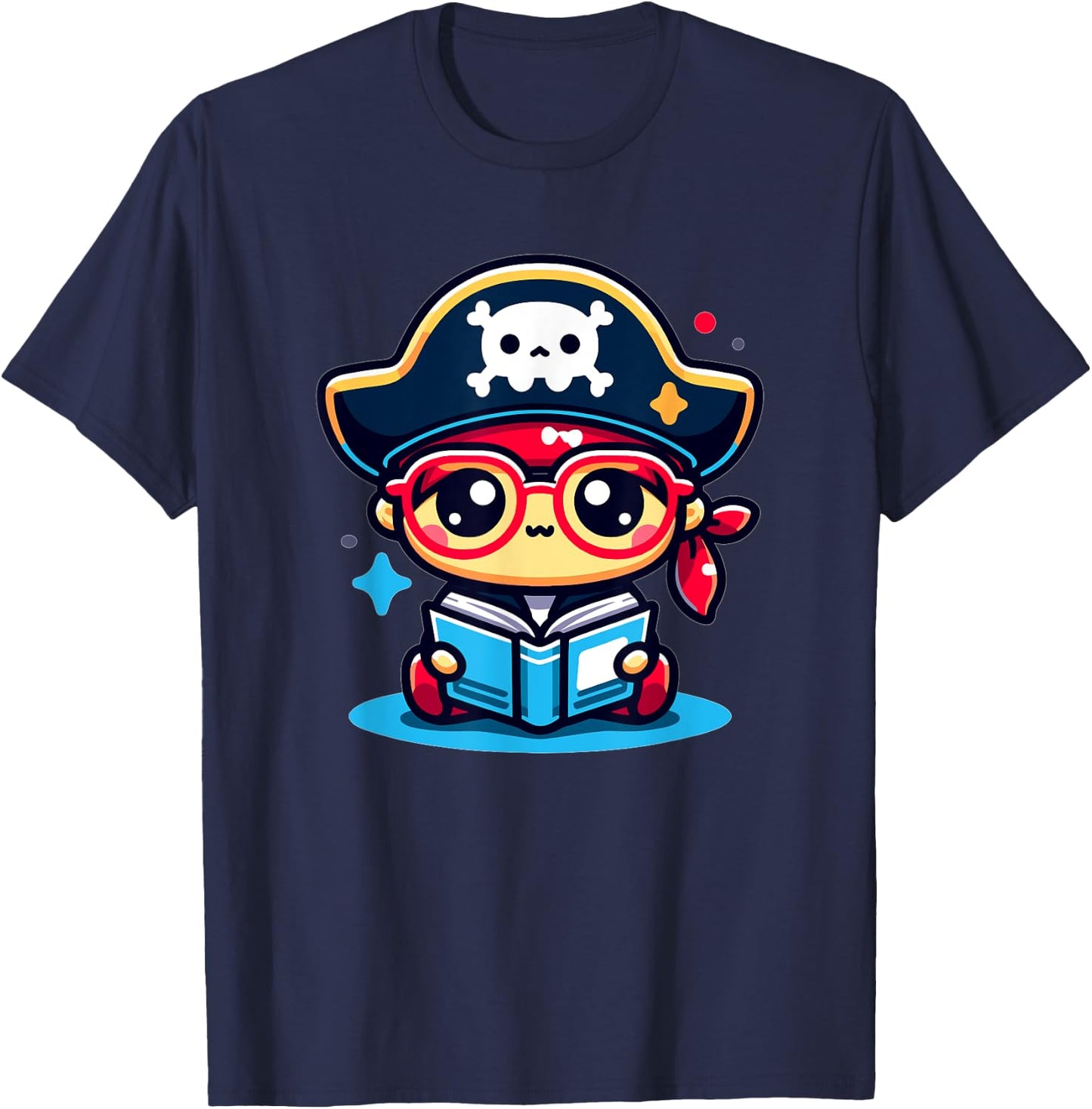 Adorable Book Lover Pirate With Reading Glasses Cute T-Shirt - T-Shirt | Navy