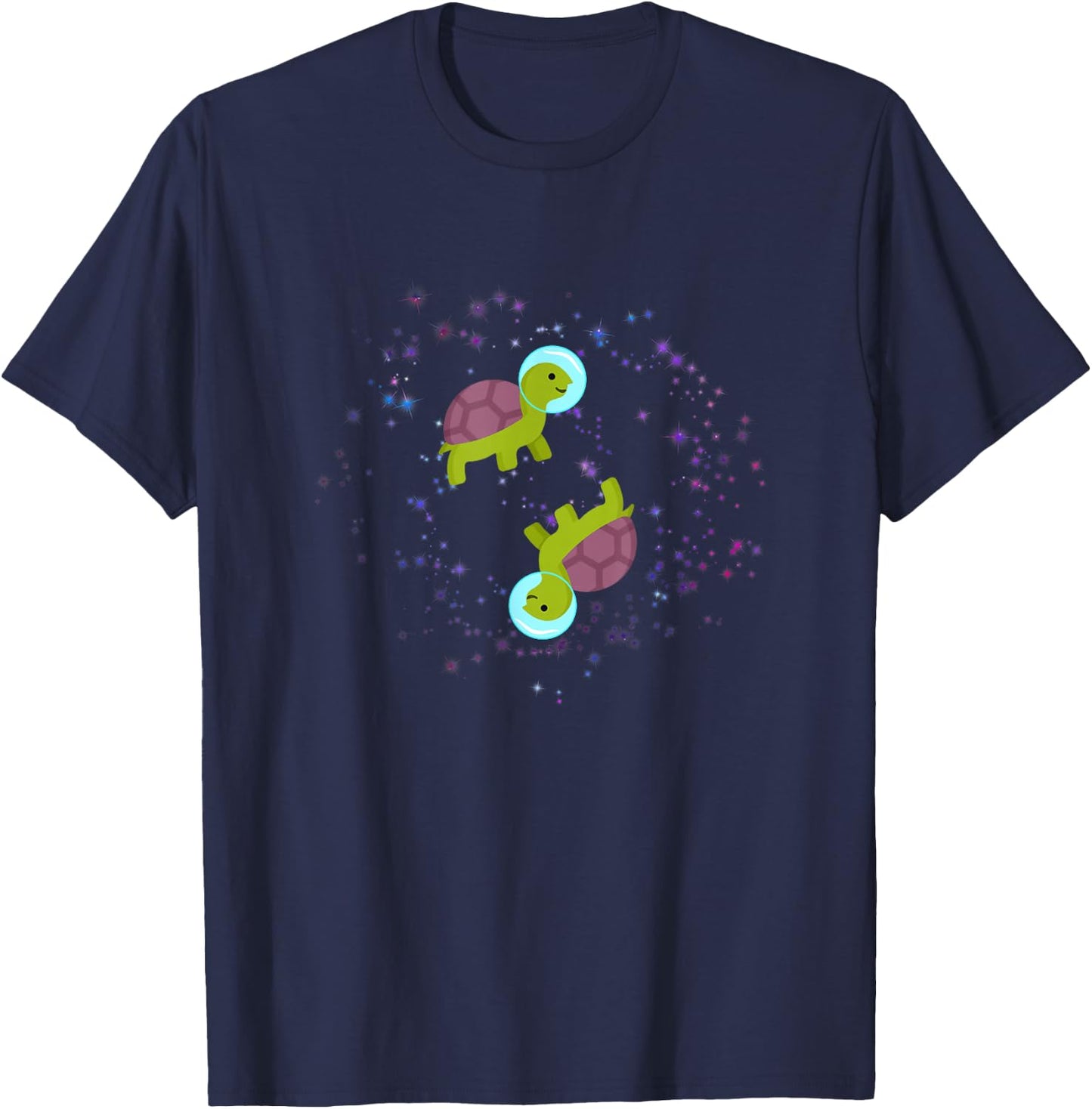 Funny Two Turtles Flying in Space Astronaut T-Shirt - T-Shirt | Navy