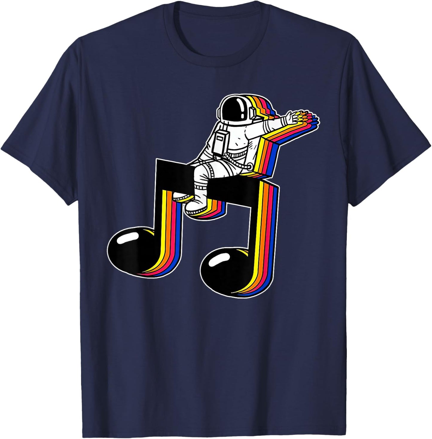 Vintage Astronaut On Music Note Space Teacher Music Lover T-Shirt - T-Shirt | Navy